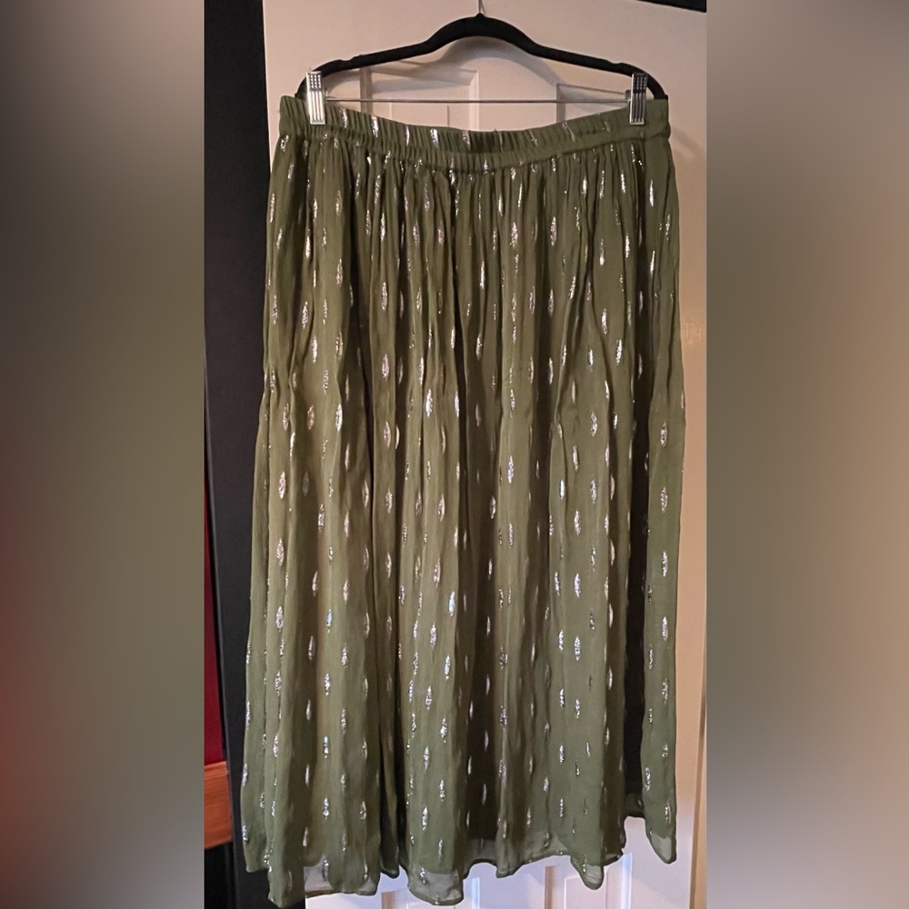 Zara | Boho Skirt with Metallic Thread | Olive Green with Silver | sz XL - Picture 5 of 6